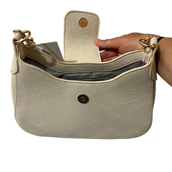 Pretty Simple Cream Vegan Leather Bamboo Shoulder Bag - Picture 9 of 14